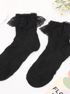 Lolita Chaussettes doux blanc coton 2026 dentelle Déguisements Halloween