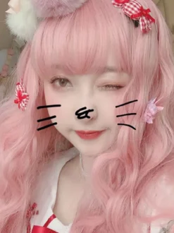 Lolita doux de longues perruques résistant à la chaleur Fibre Rose clair Lolita perruques de cheveux Déguisements Halloween
