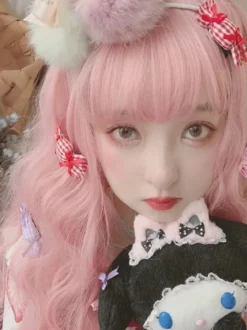Lolita doux de longues perruques résistant à la chaleur Fibre Rose clair Lolita perruques de cheveux Déguisements Halloween