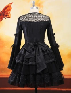Lolita Robe Gothique noir à 1 pièce 2026 Longue Manches Hime à lacet Couches dentelle Déguisements