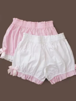 Lolita short en 100% coton unicolore à volants et taille plissée ample Déguisements Halloween