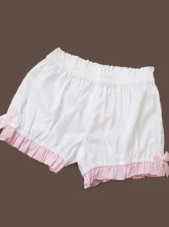 Lolita short en 100% coton unicolore à volants et taille plissée ample Déguisements Halloween