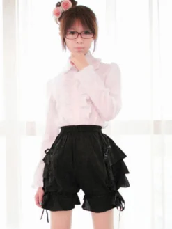 Lolita Shorts Arcs noir volants en coton pour femmes Déguisements Halloween