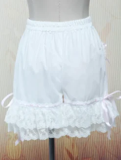 Lolita shorts blanc coton dentelle 2026 poche Nœuds papillons Déguisements