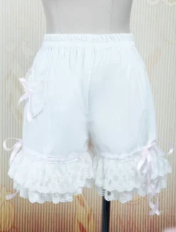 Lolita shorts blanc coton dentelle 2026 poche Nœuds papillons Déguisements