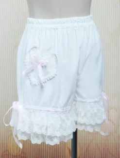 Lolita shorts blanc coton dentelle 2026 poche Nœuds papillons Déguisements
