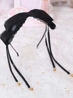 Lolita Sweet Hair Clasp Bow Lace Bell Accessoire de cheveux Lolita noir Déguisements Halloween