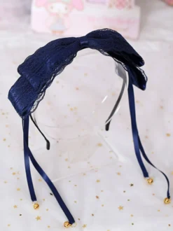 Lolita Sweet Hair Clasp Bow Lace Bell Accessoire de cheveux Lolita noir Déguisements Halloween