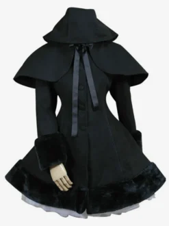 Lolita Vêtement avec ruban hiver et cape Ensemble à capuche en laine mélangée unicolore Tea party gothique Déguisements Halloween