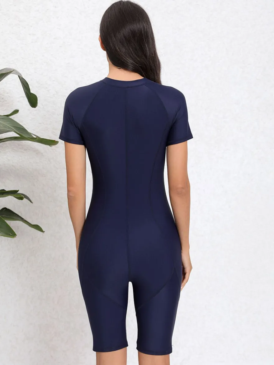 Maillot de bain athlétique shorty à fermeture éclair sur le devant et coutures contrastées