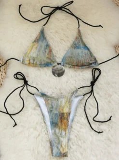 Maillot de bain bikini bleu à lacets et dos nu pour femme maillot de bain sexy d'été