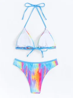 Maillot De Bain Bikini Femme Bleu Ciel Clair Bretelle Plage D'Été
