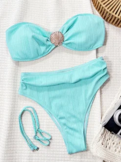 Maillot de bain bikini femme bleu ciel clair dos nu maillot de bain d'été sexy