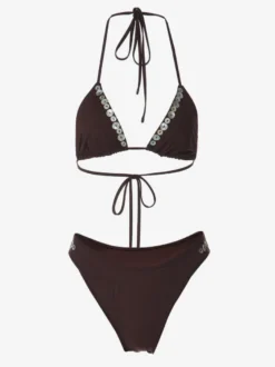 Maillot de bain bikini femme marron café à paillettes maillot de bain sexy d'été
