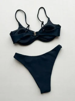 Maillot de bain bikini femme noir avec détails métalliques maillot de bain d'été pour la plage