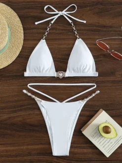 Maillot de bain bikini noir à lacets pour femme idéal pour l'été à la plage.
