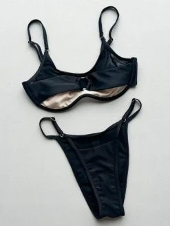 Maillot de bain bikini noir à lacets et dos nu pour femme maillot de bain sexy d'été