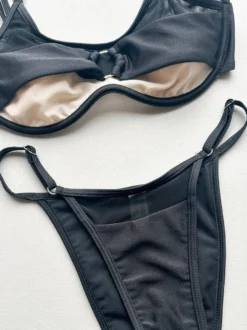 Maillot de bain bikini noir à lacets et dos nu pour femme maillot de bain sexy d'été