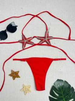Maillot de bain bikini rouge pour femme taille naturelle maillot de bain sexy d'été