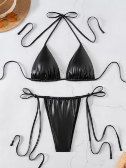 Maillot de bain deux pièces noir sexy à licou pour l'été 2026