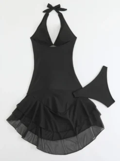 Maillot de bain deux pièces sexy asymétrique pour femme - Robe de bain dos nu en résille à volants avec bas de bikini - Idéal pour les pool parties d'été 2026