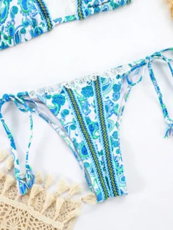 Maillot de bain 2 pièces bikini string à volants en dentelle imprimé bohème pour l'été 2026