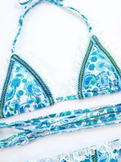 Maillot de bain 2 pièces bikini string à volants en dentelle imprimé bohème pour l'été 2026
