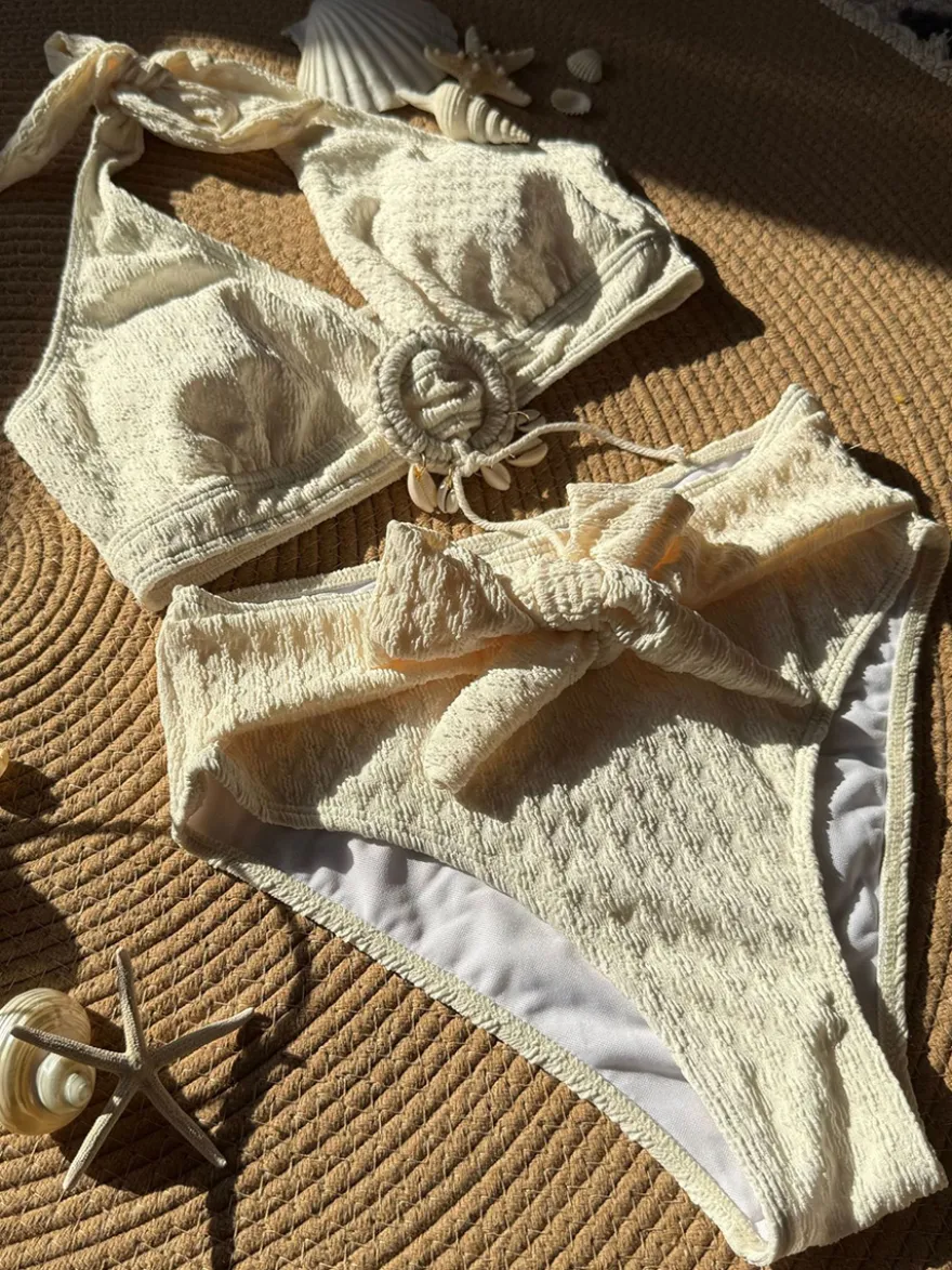 Maillot de bain 2 pièces bohème uni pour l'été 2026
