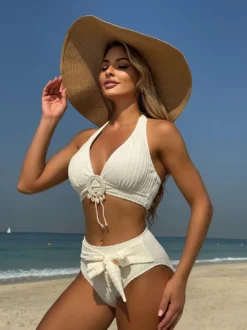 Maillot de bain 2 pièces bohème uni pour l'été 2026