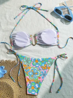 Maillot de bain 2 pièces sexy imprimé dos nu pour la plage d'été 2026