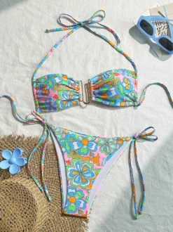 Maillot de bain 2 pièces sexy imprimé dos nu pour la plage d'été 2026