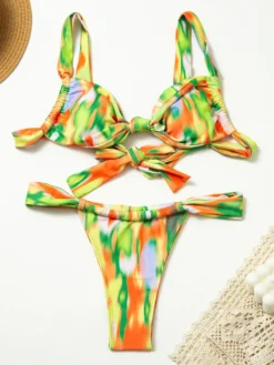 Maillot de bain 2 pièces sexy noué devant pour femme modèle été 2026