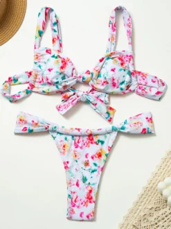 Maillot de bain 2 pièces sexy noué devant pour femme modèle été 2026