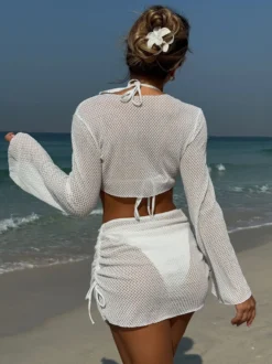 Maillot de bain 4 pièces uni avec bikini dos nu et cache-maillot pour l'été 2026