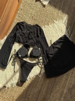 Maillot de bain 4 pièces uni avec bikini dos nu et cache-maillot pour l'été 2026