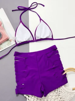 Maillot de bain 2 pièces violet taille haute avec découpes pour l'été 2026