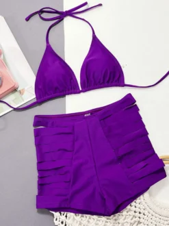 Maillot de bain 2 pièces violet taille haute avec découpes pour l'été 2026
