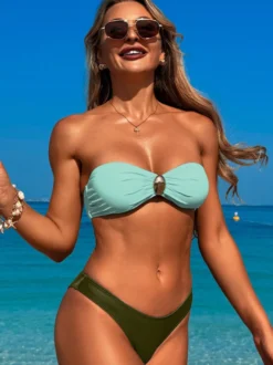 Maillot de bain trois pièces pour femme bikini sans bretelles et pantalon de plage à jambes larges 2026