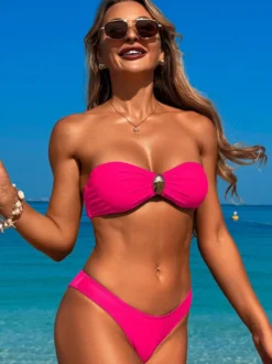 Maillot de bain trois pièces pour femme bikini sans bretelles et pantalon de plage à jambes larges 2026