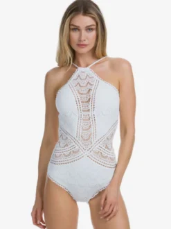 Maillot De Bain Une Pièce Femme Dentelle Noire Col Rond Dos Nu Été Plage Maillots De Bain