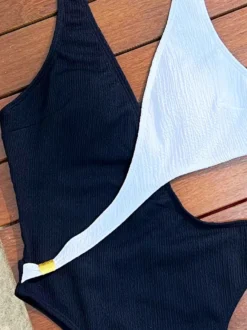 Maillot de bain une pièce pour femme noir bicolore décolleté dos nu sexy