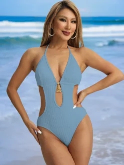 Maillot de bain une pièce uni à découpes en trou de serrure pour l'été 2026