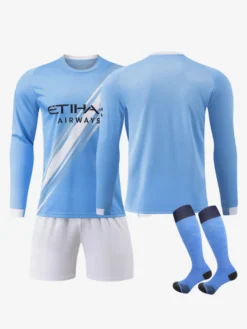 Maillot de football domicile 25/26 personnalisé à manches longues ensemble de sport bleu 3 pièces