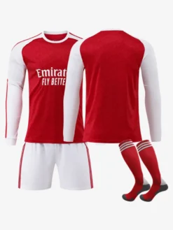 Maillot de football à manches longues domicile 25/26 personnalisé blanc et rouge ensemble 3 pièces