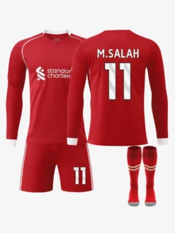 Maillot de football à manches longues rouge domicile 25/26 n° 7 Wirtz n° 9 Isak n° 11 Salah ensemble 3 pièces