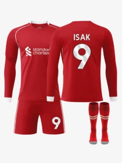 Maillot de football à manches longues rouge domicile 25/26 n° 7 Wirtz n° 9 Isak n° 11 Salah ensemble 3 pièces