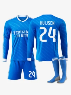 Maillot de sport à manches longues bleu pour adultes et enfants numéro 10 Mbappé numéro 7 Vini.JR Football Club extérieur 25/26