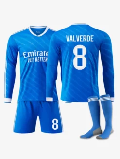 Maillot de sport à manches longues bleu pour adultes et enfants numéro 10 Mbappé numéro 7 Vini.JR Football Club extérieur 25/26