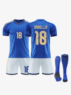 Maillot domicile bleu à manches courtes 3 pièces de l'équipe nationale d'Italie 2026 : n° 1 Donnarumma n° 18 Barella n° 3 Dimarco