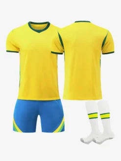 Maillot domicile Brésil 2026 personnalisé jaune à manches courtes kit de football 3 pièces